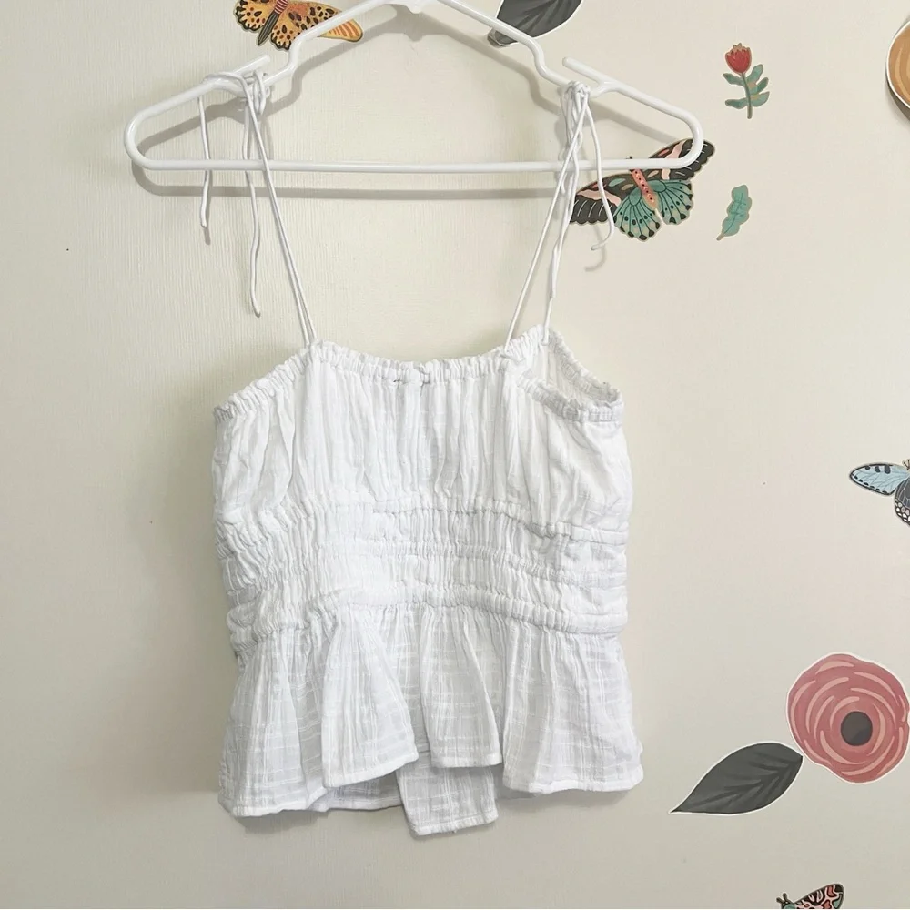 J. Crew Clio White Smocked Peplum Cami with Tie Straps M - Picture 6 of 11